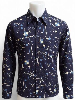 Vintage 1970s Disco Lancer of California Long Sleeve Shirt Navy Blue XL-Slim Fit